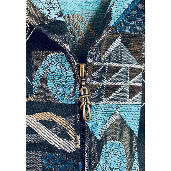 Dress Barn Women's Patterned Collared Full‎ Zip Dress Blazer Jacket Teal Blue M - Picture 3 of 5